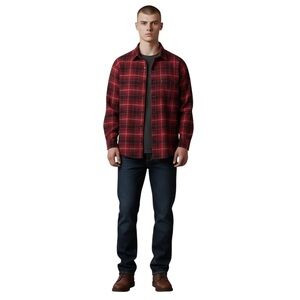 G.H. Bass & Co. Men’s Red & Black Plaid Flannel Button-Down Shirt, Size Small.
